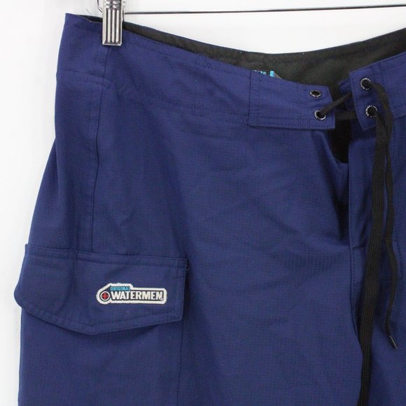Original Waterman Mens Shorts Blue Swim Trunks Lifeguard Pockets Drawstring 32" - Picture 2 of 7